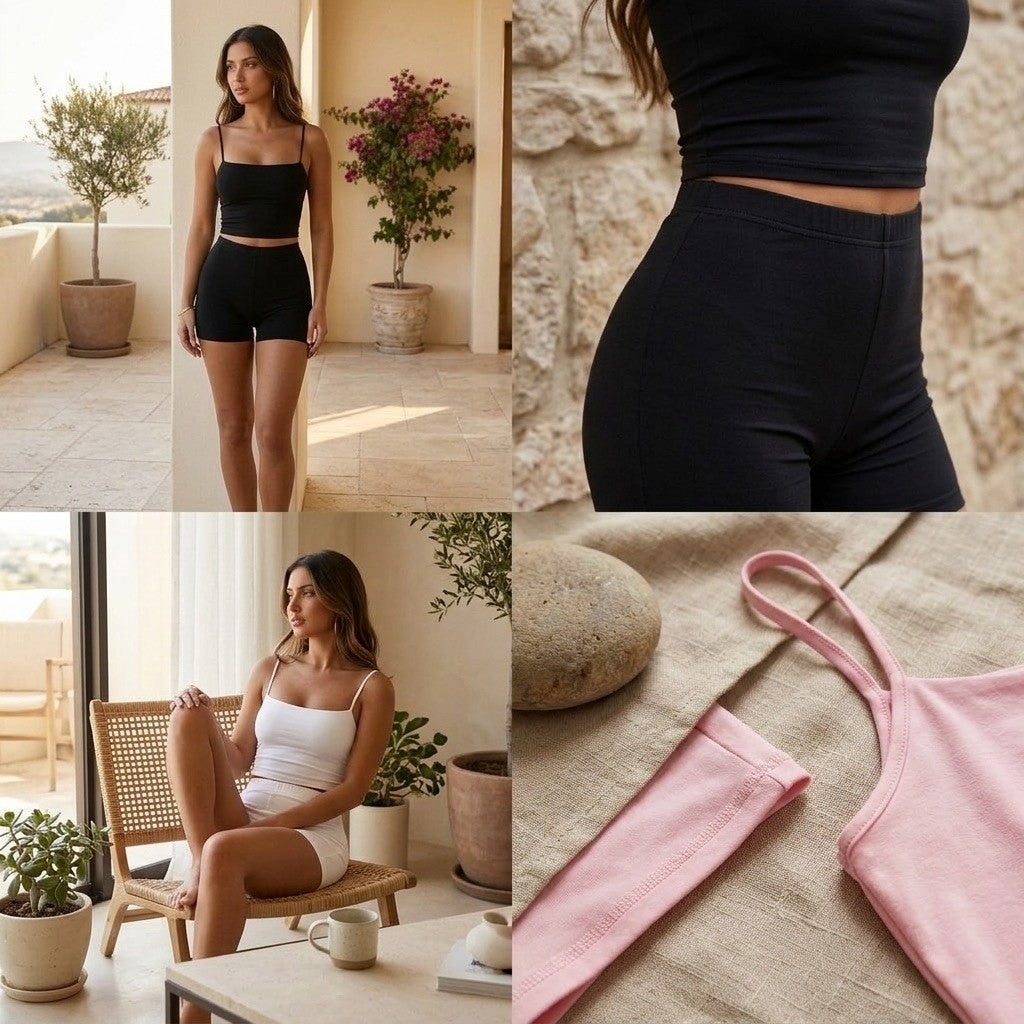 Coordinated women's lounge romper outfit fashion detail