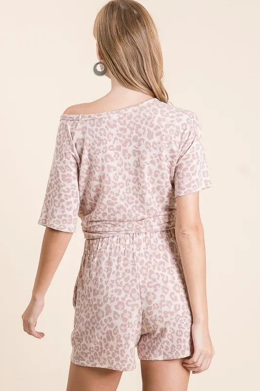 Leopard print terry shorts with drawstring waist from Trendsi, featuring a relaxed fit and casual style.