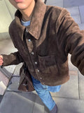 Brown vintage style suede button-down jacket