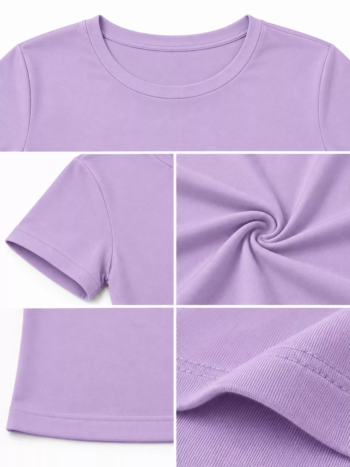 Slim fit basic crew neck short sleeve crop T-shirt by Trendsi, shown in a sleek, fitted design with a classic crew neck.