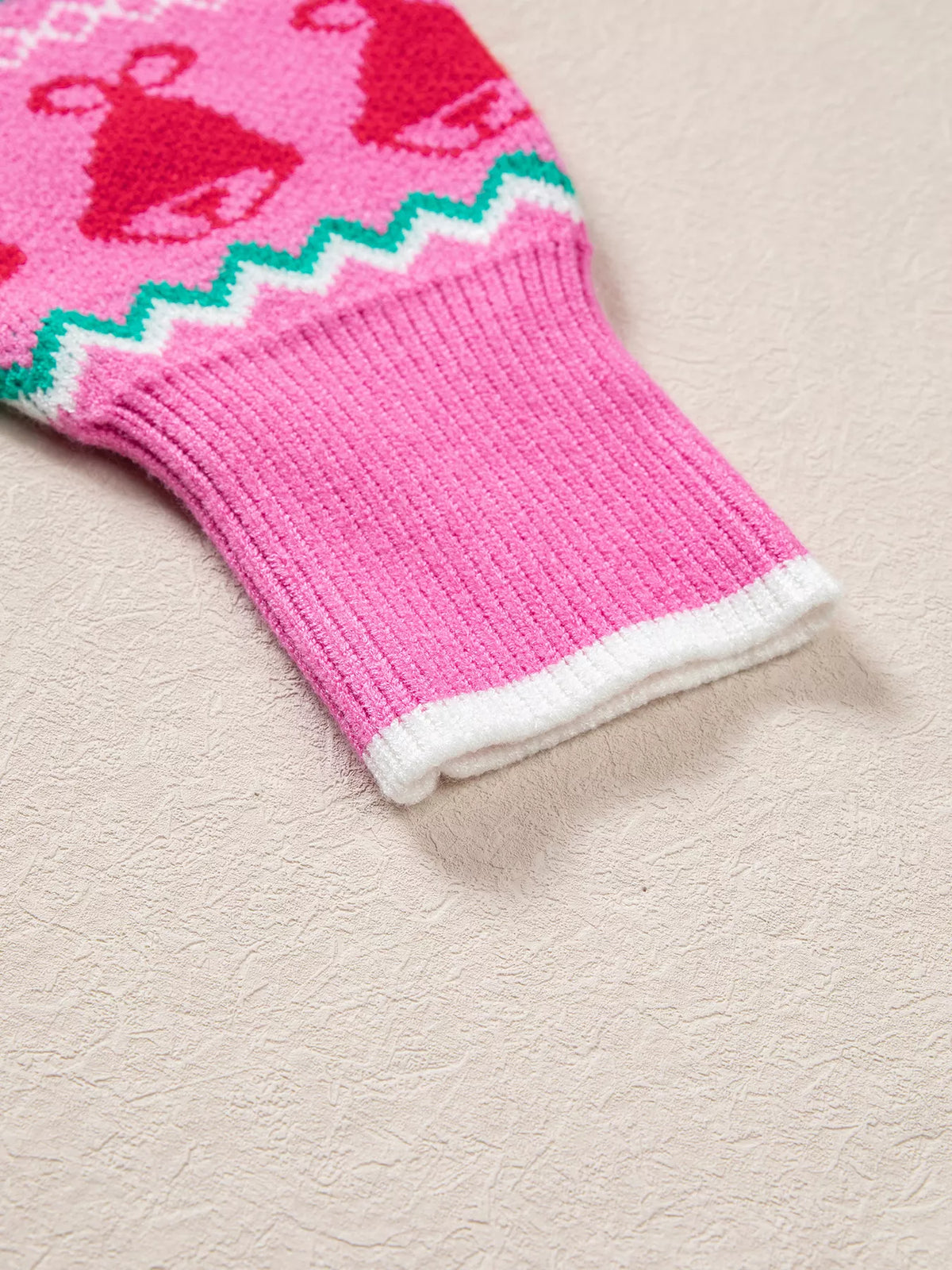 Fuchsia pink round neck Christmas graphic knit sweater, view 9