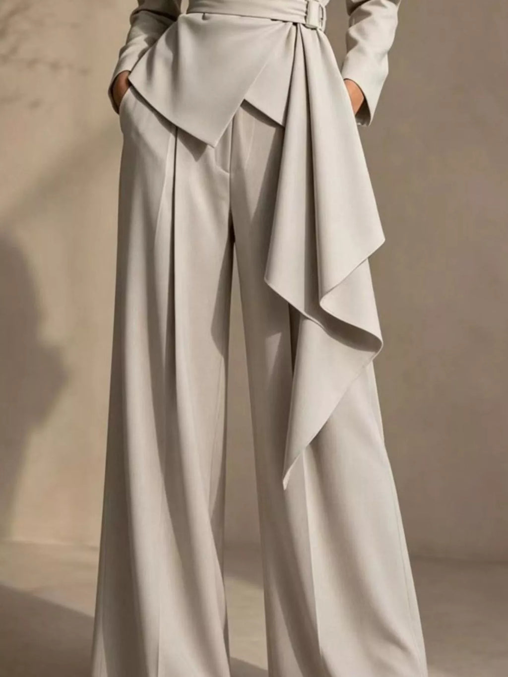 Plus size belted blazer and wide-leg pants set, view 5