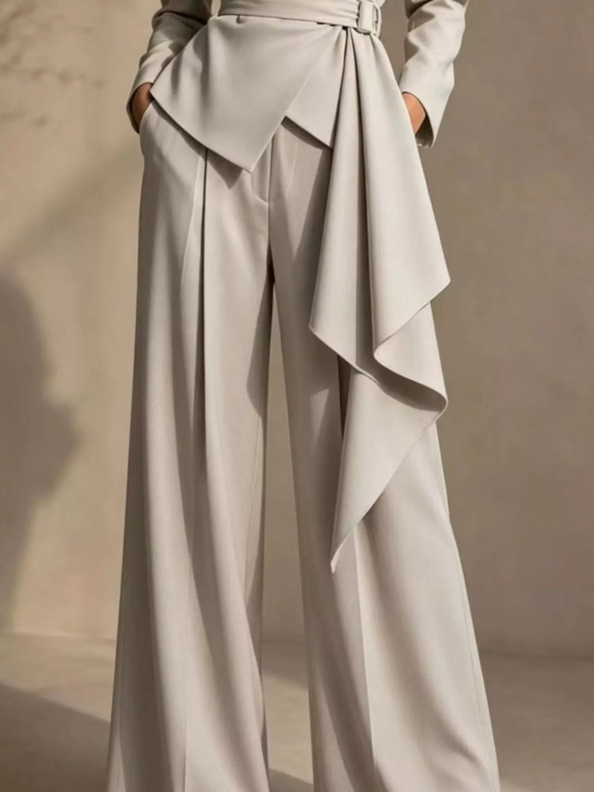 Plus size belted blazer and wide-leg pants set, view 5
