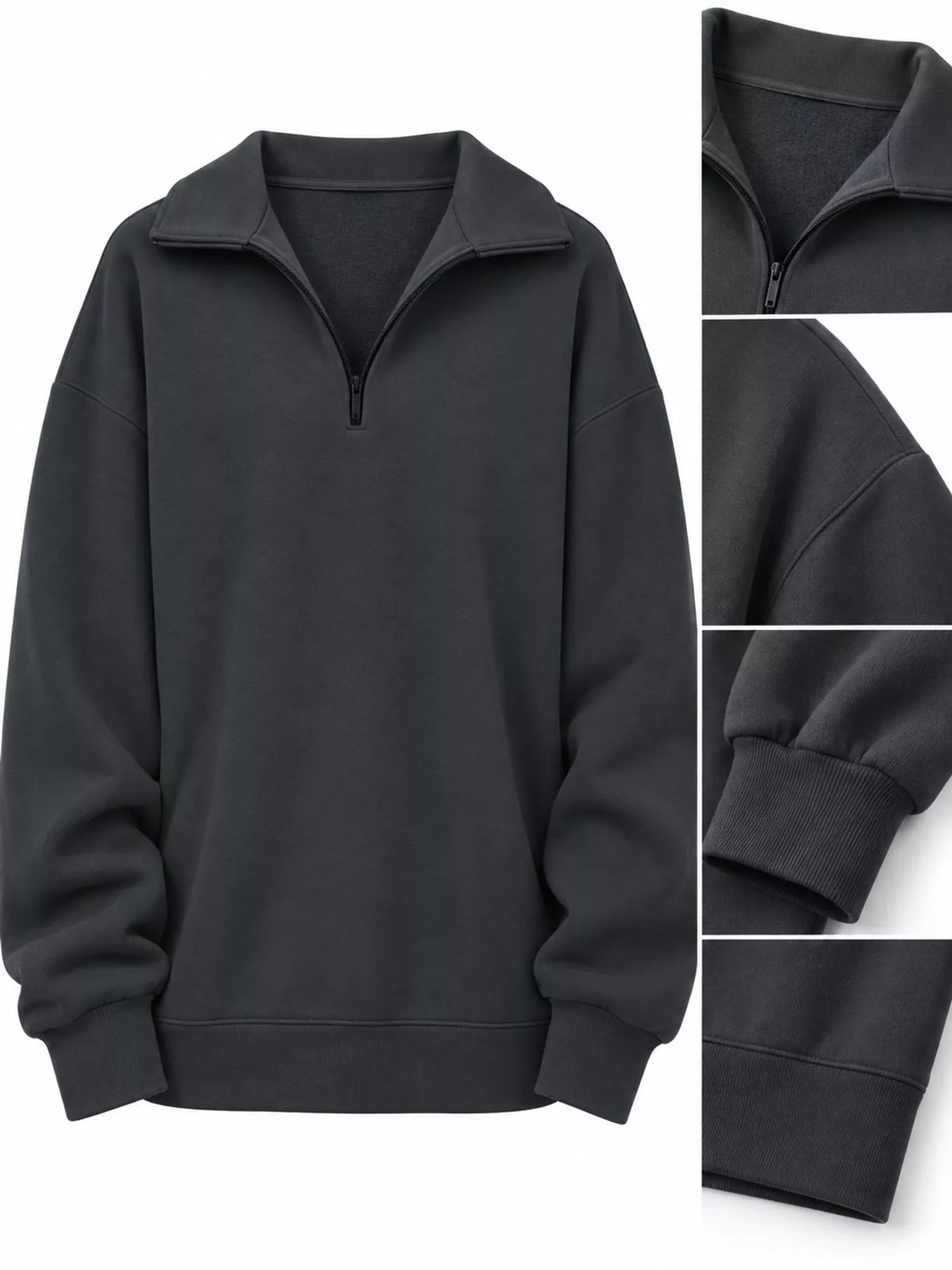 Plus size quarter-zip dropped shoulder sweatshirt, view 9