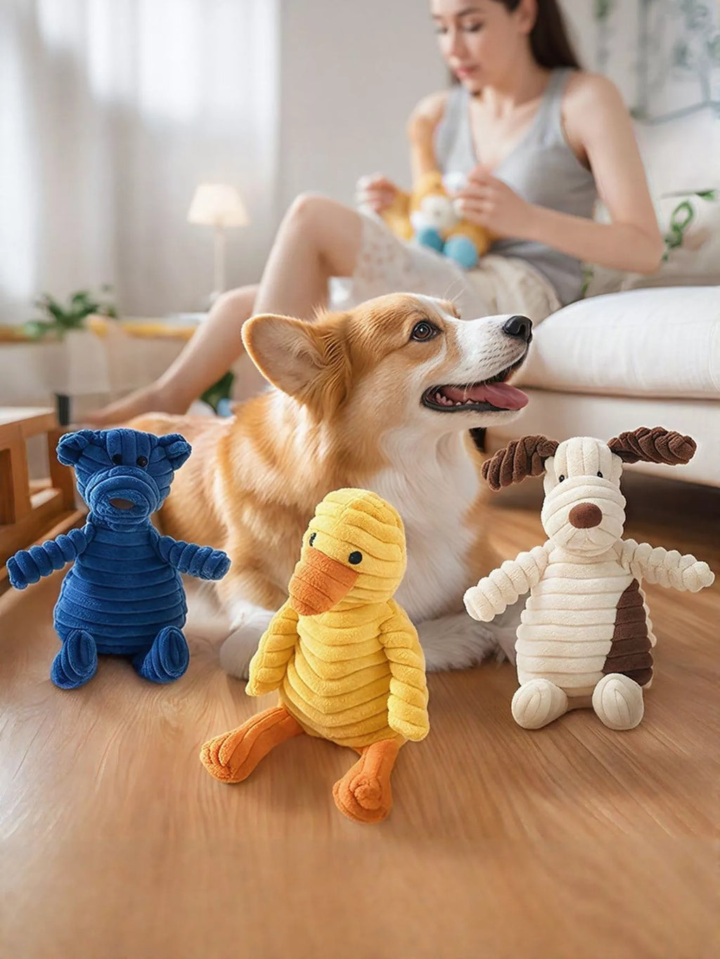 Soft pet plush toy by Trendsi, featuring a cuddly, colorful design perfect for dogs and cats to play and snuggle with.
