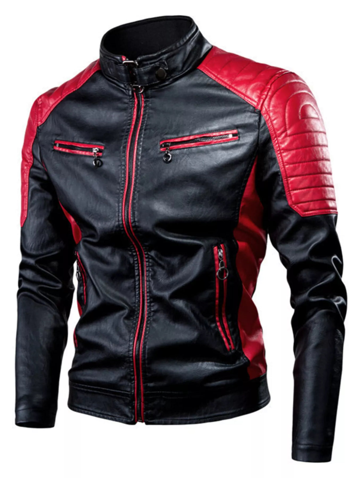 Men's two-tone faux leather motorcycle jacket