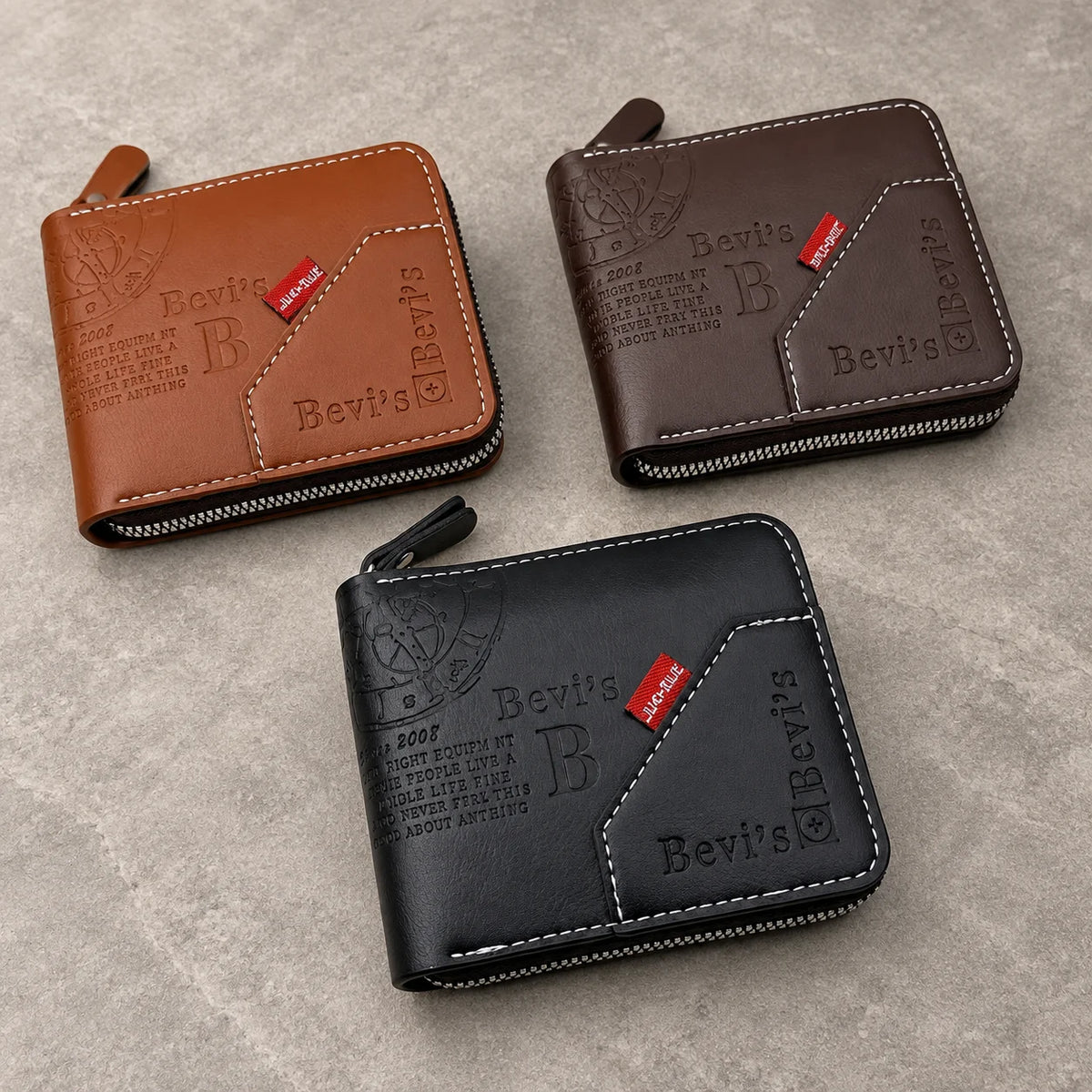 Men's PU Zipper Coin & Card Wallet