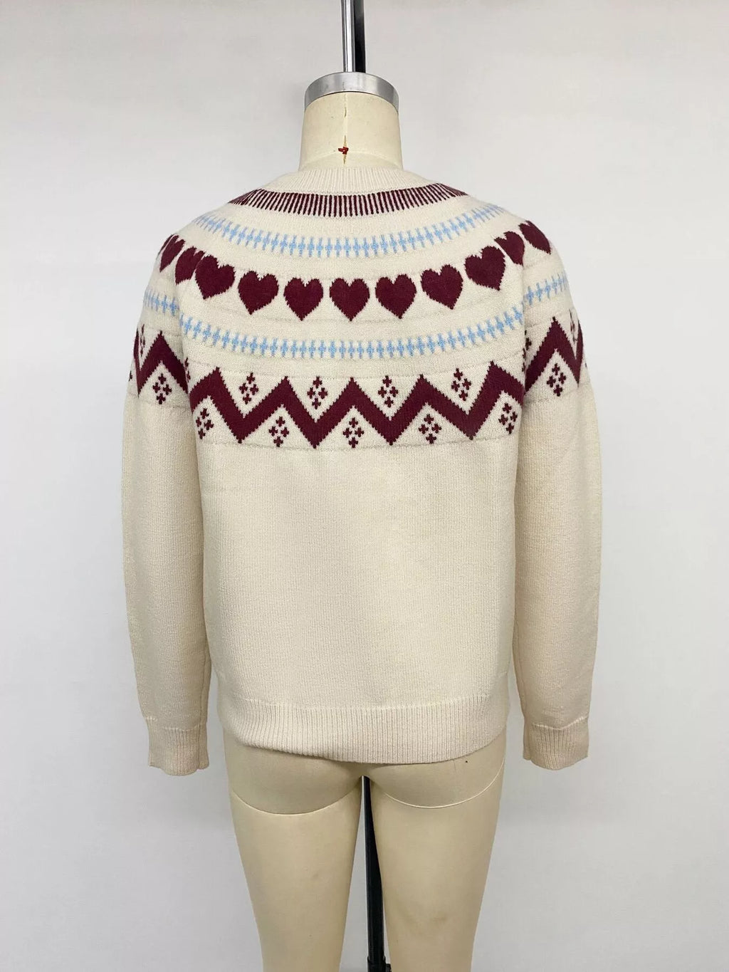 Apricot heart pattern crew neck sweater, view 14