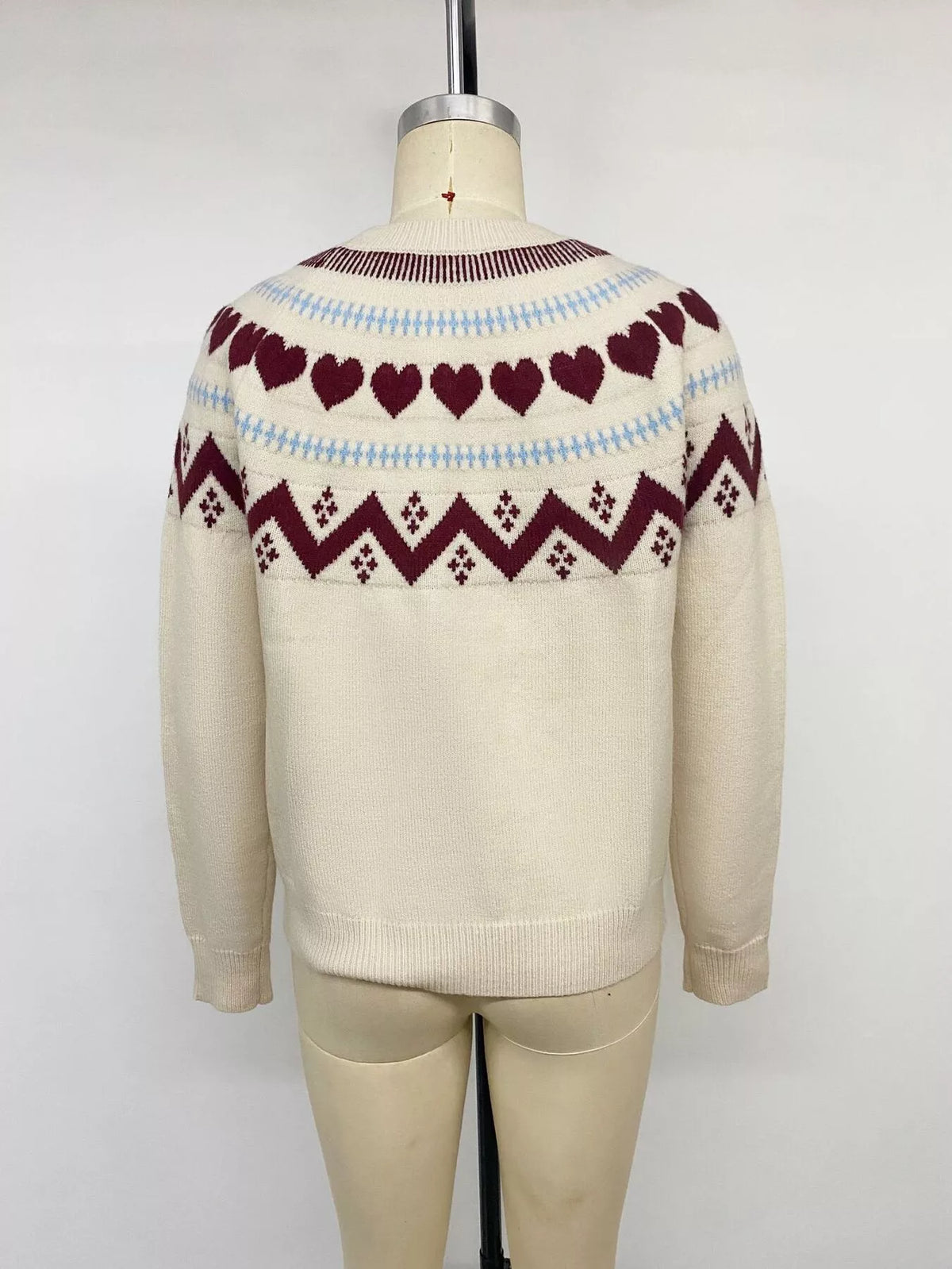 Apricot heart pattern crew neck sweater, view 14