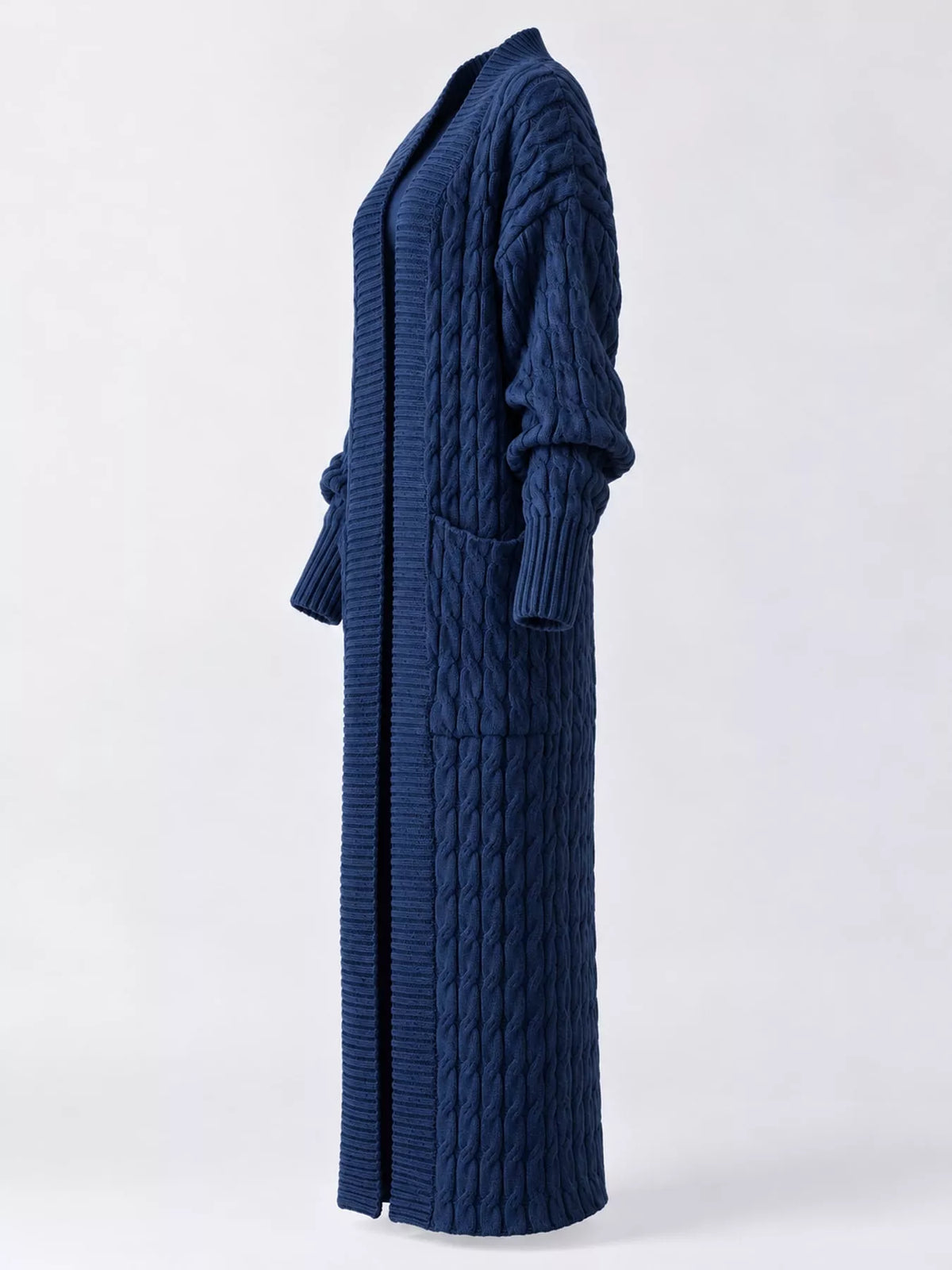 Cable knit longline open-front cardigan, view 29