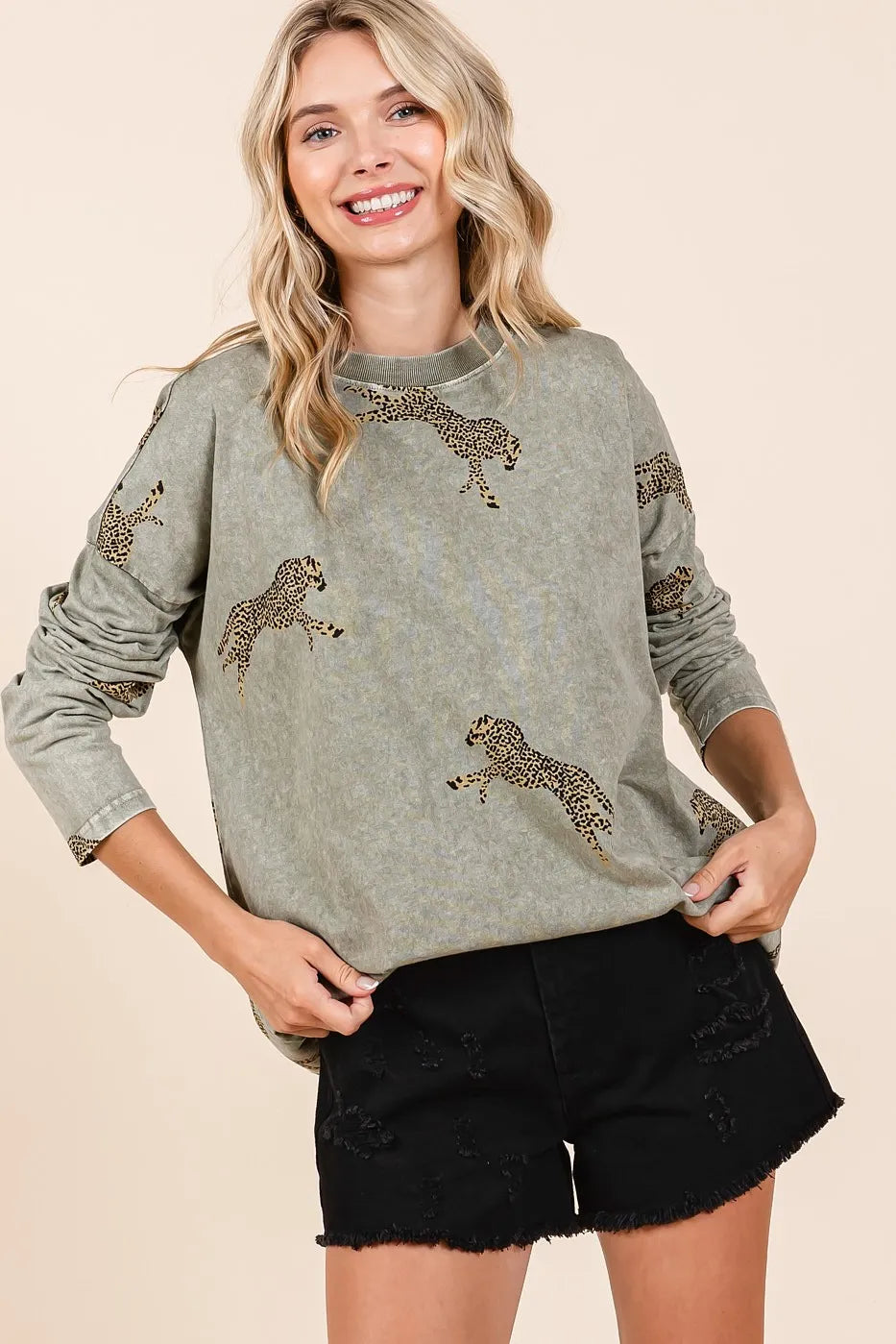 Trendsi Mittoshop mineral wash cheetah print long sleeve top featuring soft fabric and stylish animal print design.