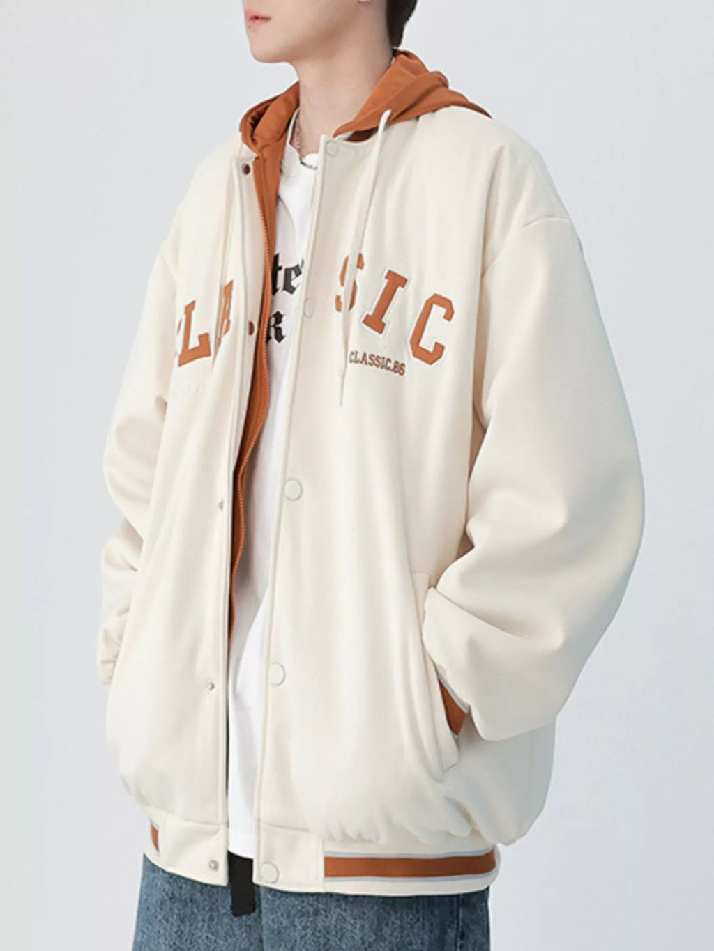 Men's plus size snap-down drawstring hooded jacket, view 8