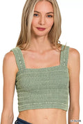 Zenana seamless winkle stone washed bra top in a soft, stretchy fabric with adjustable straps, designed for comfort and style.