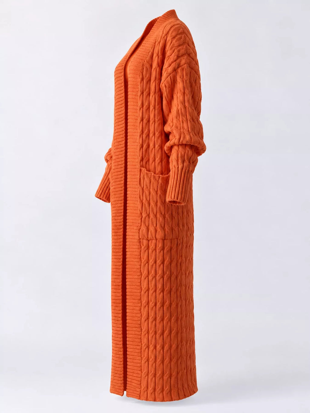 Cable knit longline open-front cardigan, view 39