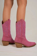Beast Fashion Rhinestone Detail Point Toe Boots with trendy design and sparkling rhinestones, stylish for fashion-forward looks.