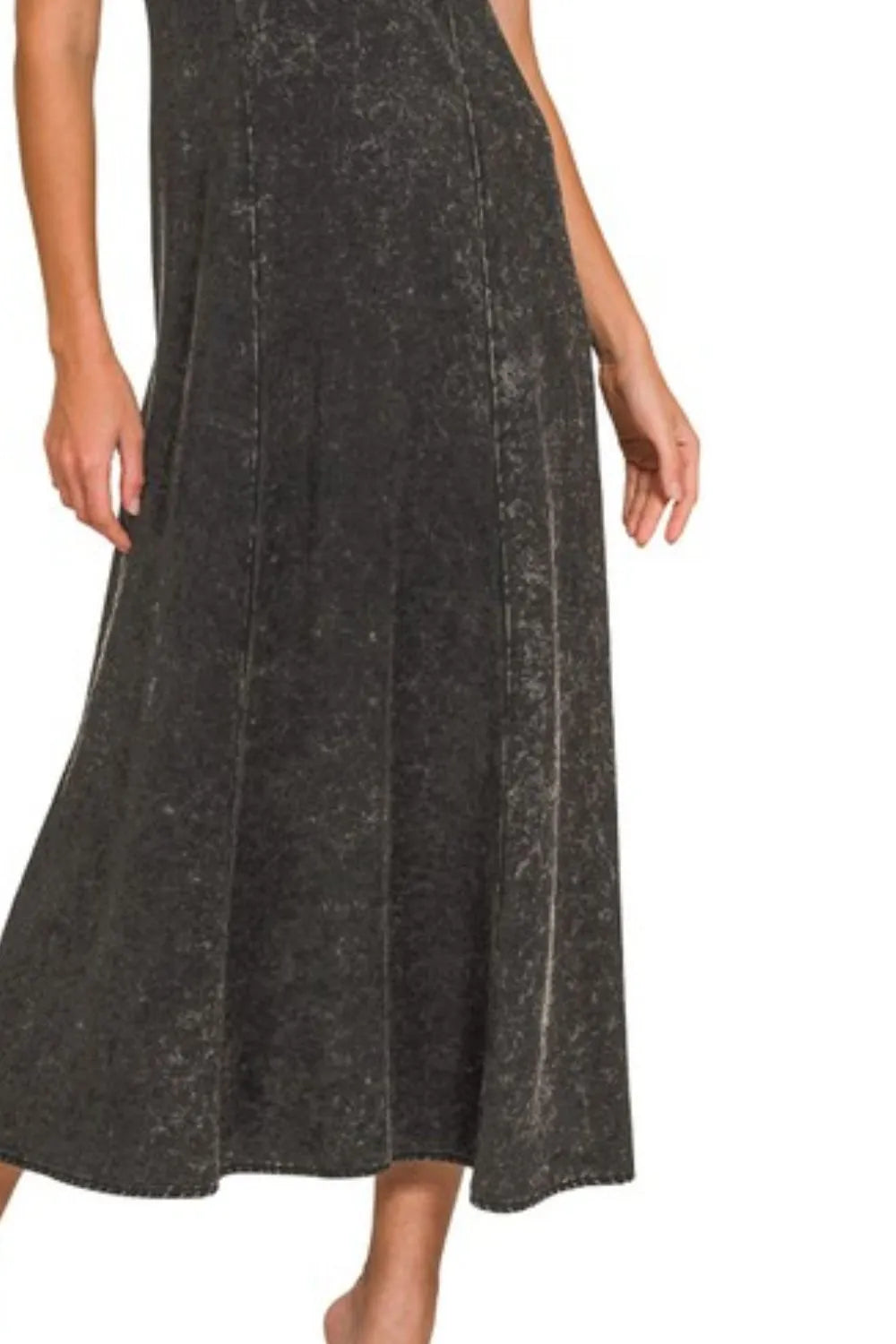 Mineral washed Zenana Tencel maxi dress with a flowing silhouette and soft fabric, perfect for casual or summer wear.