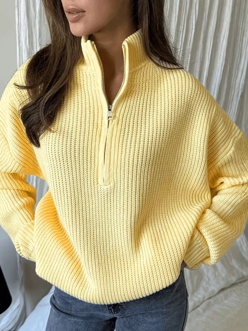 Oversized half-zip drop shoulder sweater