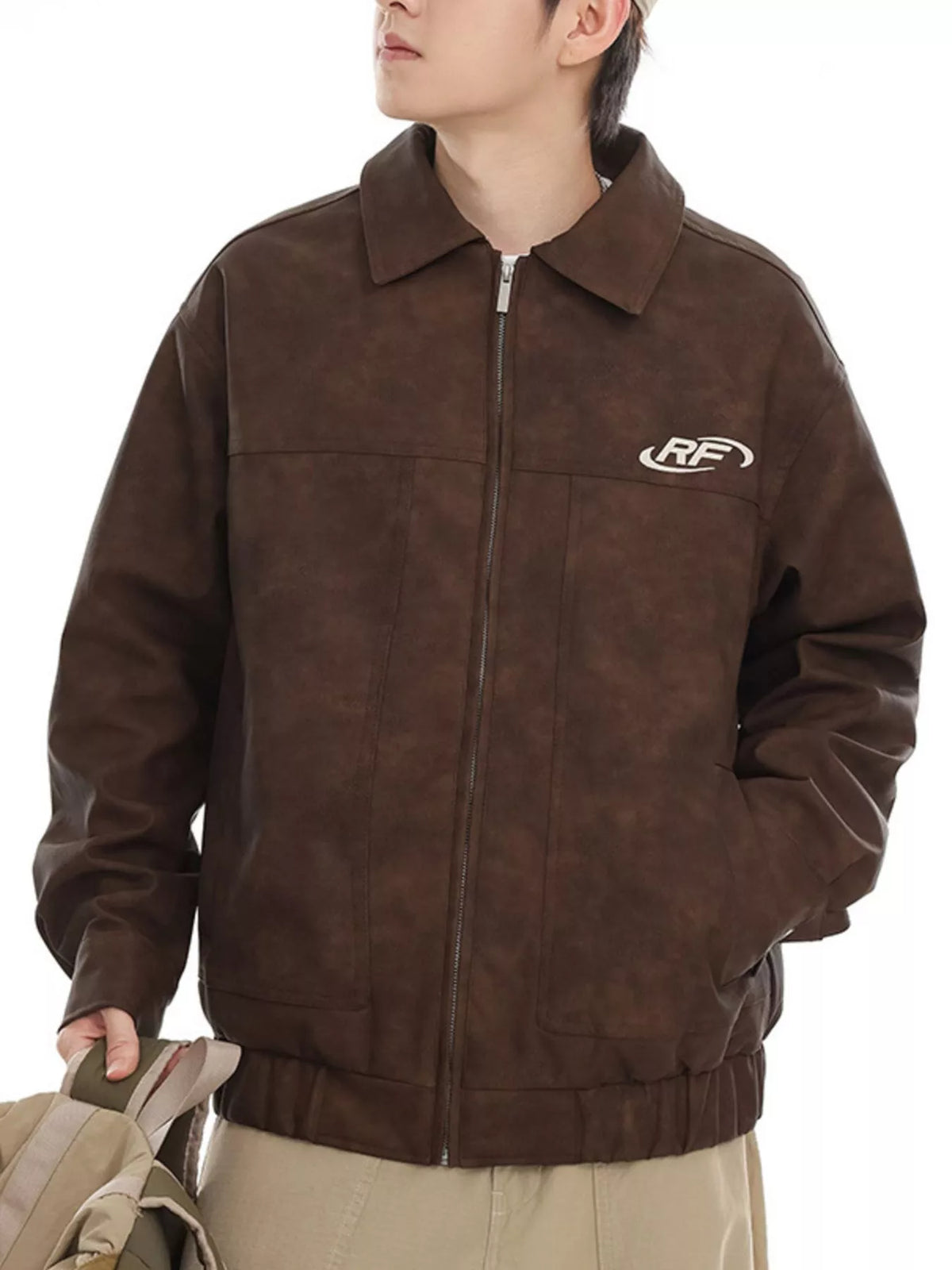 Men's plus size washed zip-up jacket, view 5