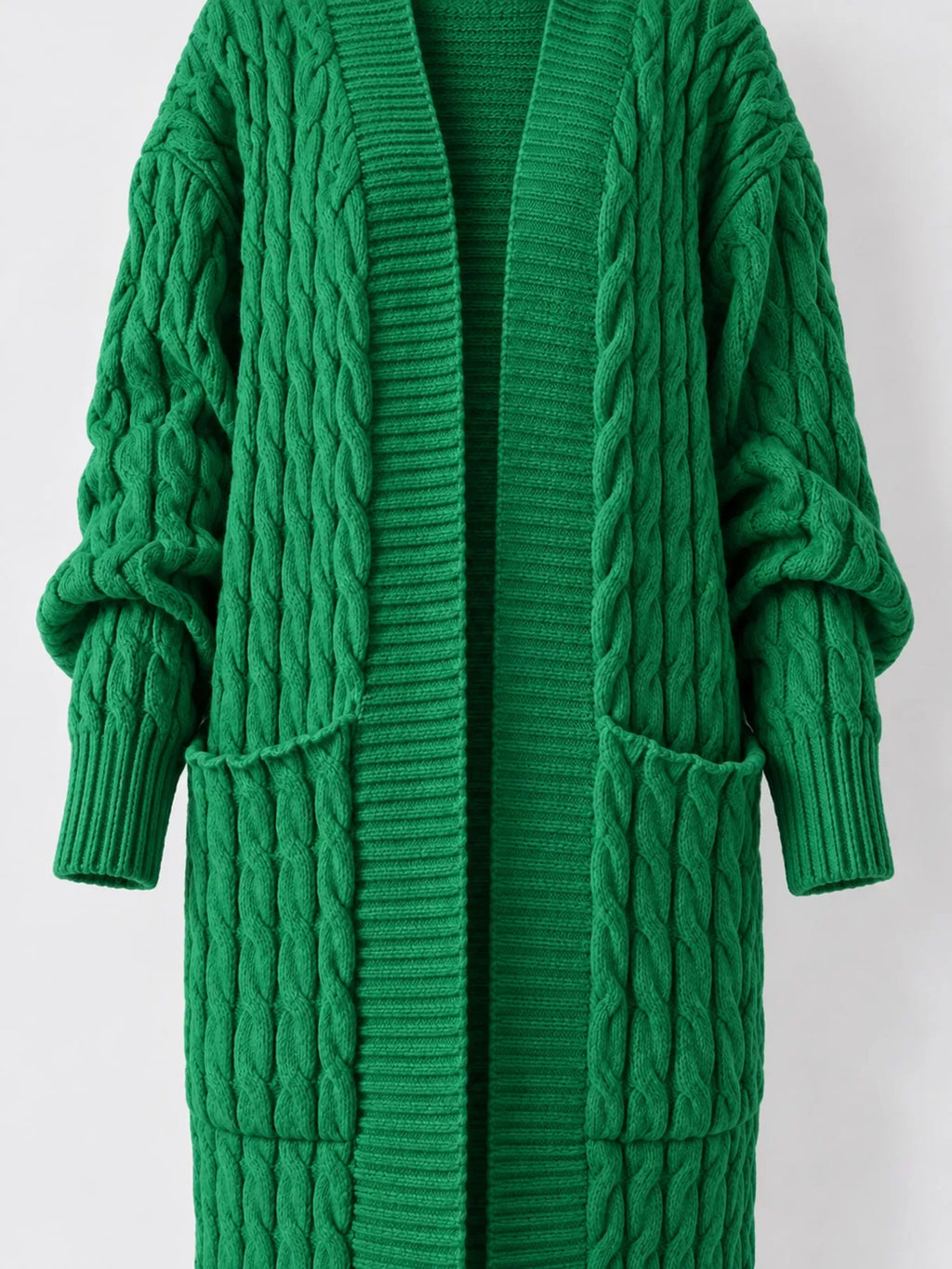 Cable knit longline open-front cardigan, view 27