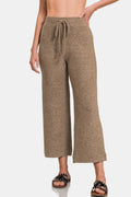 Zenana drawstring hacci cropped pants with relaxed fit and soft fabric, perfect for casual wear and comfortable style.