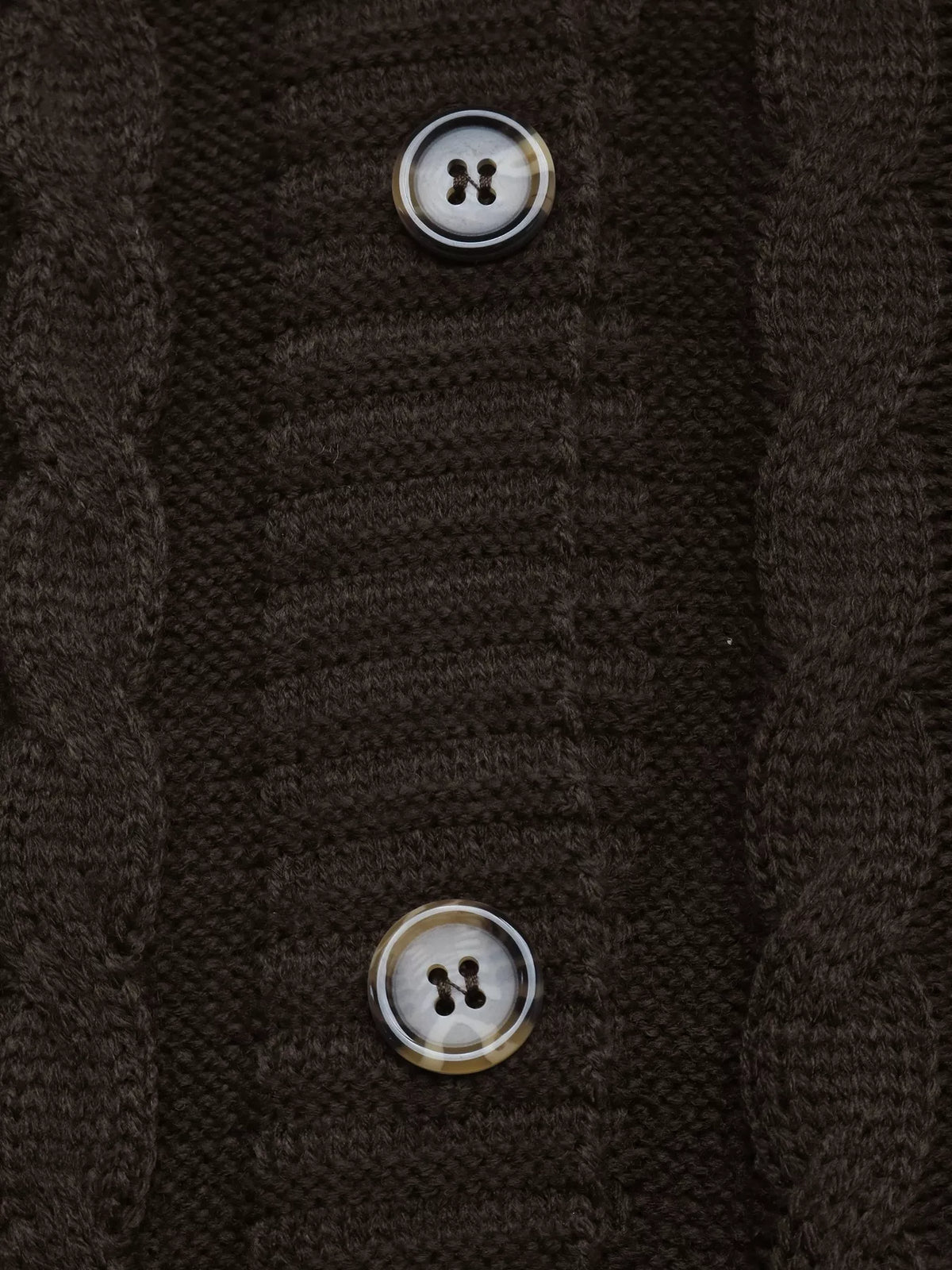 Coffee brown V-neck cable knit button-down cardigan, view 8