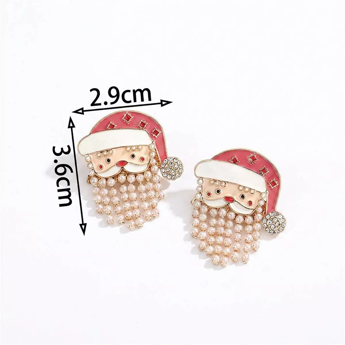 Santa Claus rhinestone and pearl tassel dangle earrings, view 8