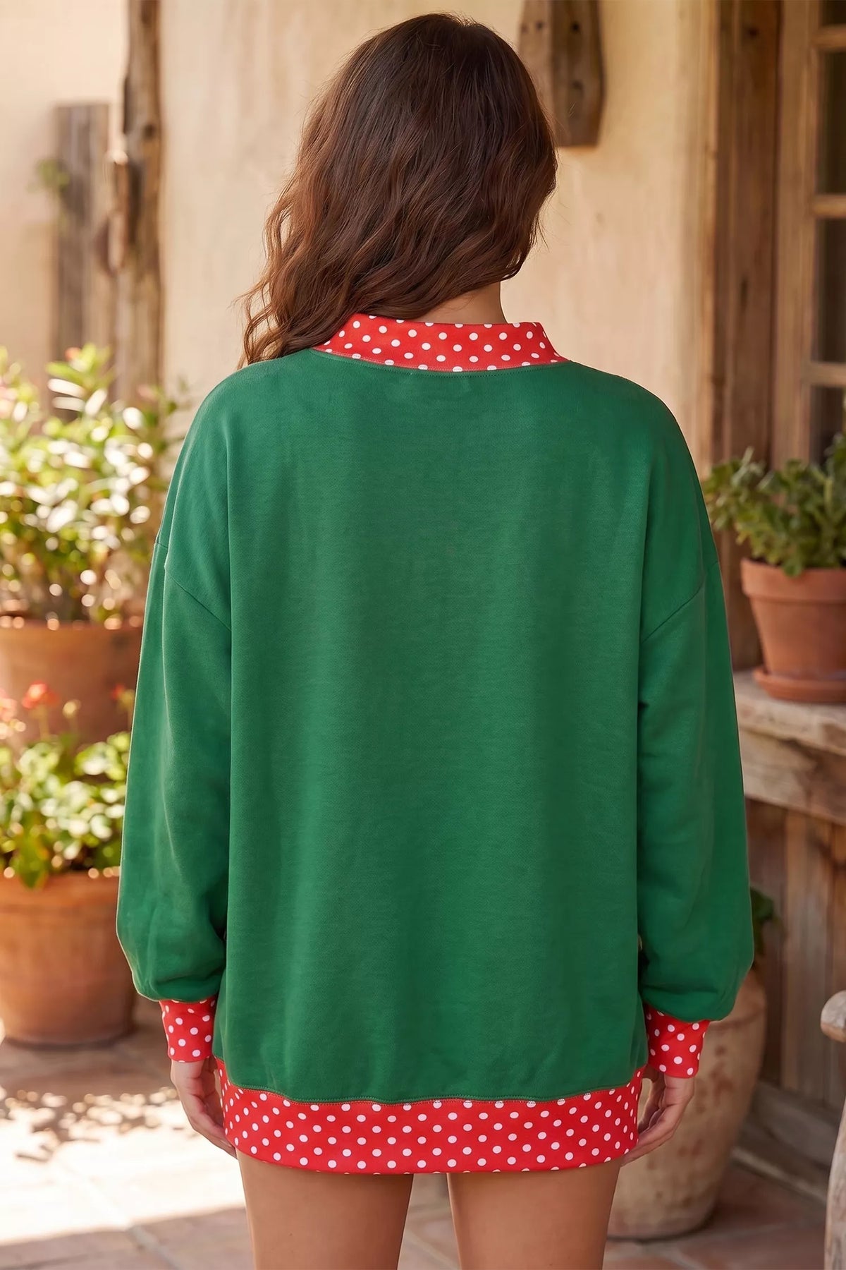 Dark green tunic sweatshirt with sequin MERRY slogan, view 3