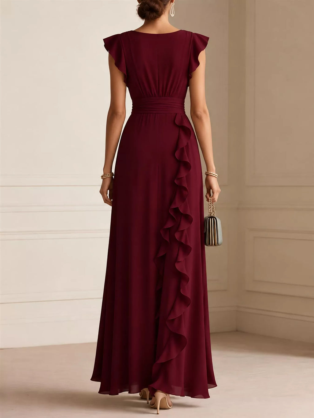 Sleeveless ruffled surplice maxi dress by Trendsi featuring flowy fabric and elegant ruffle details, perfect for summer occasions.