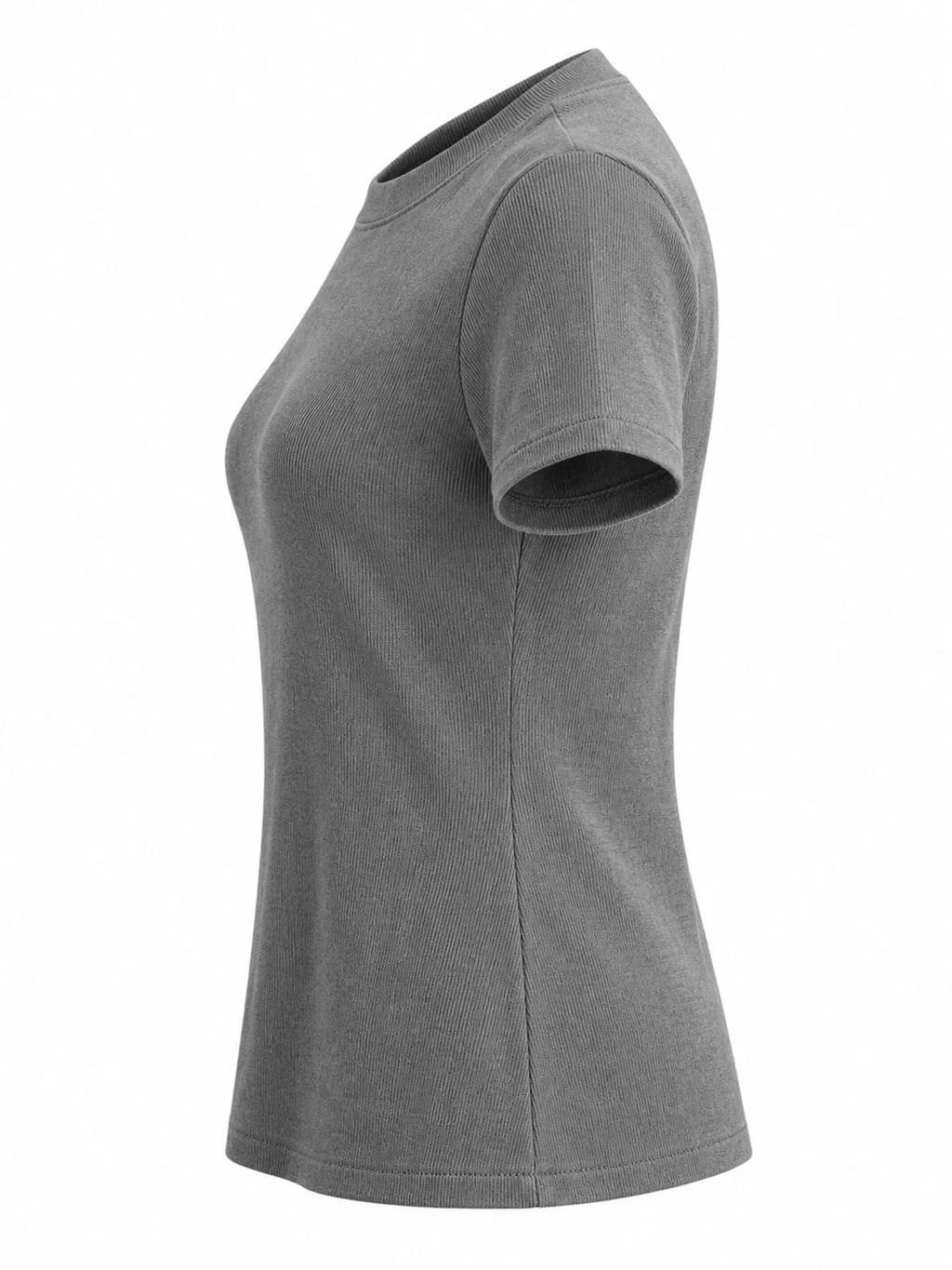 Slim-fit crew neck basic T-shirt by Trendsi, showing a close-up of the soft cotton fabric and classic fit in neutral color.
