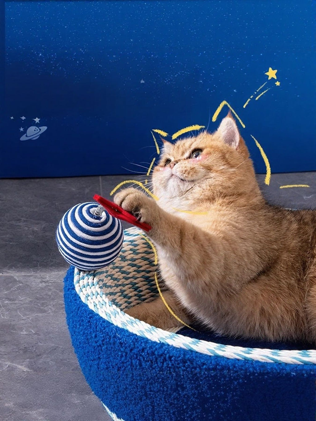 Round Trendsi cat scratching post with a cozy pet nest, featuring sisal scratching surface and soft interior for feline comfort.