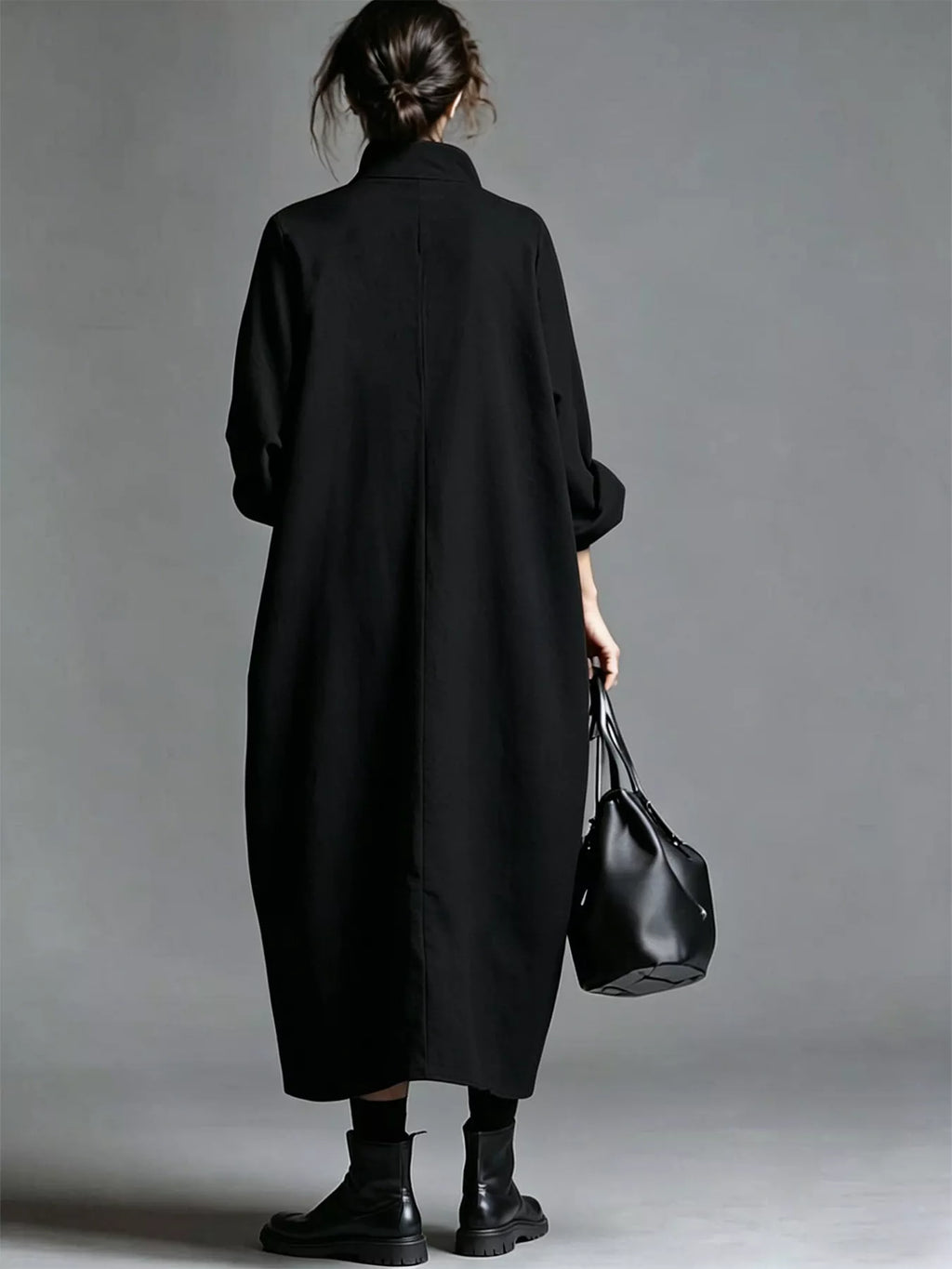 Plus size loose-fit mock neck midi dress with pockets by Trendsi, featuring a full size, casual and comfortable design.