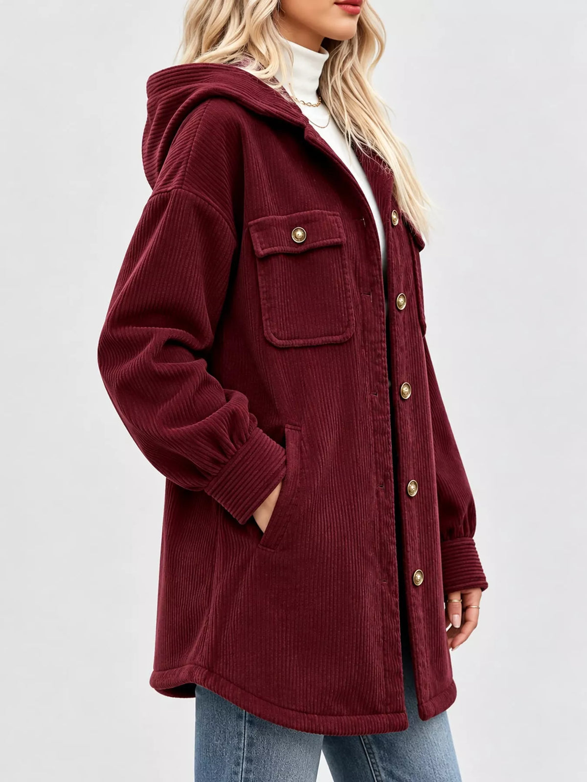 Corduroy button-down jacket with pockets, view 9