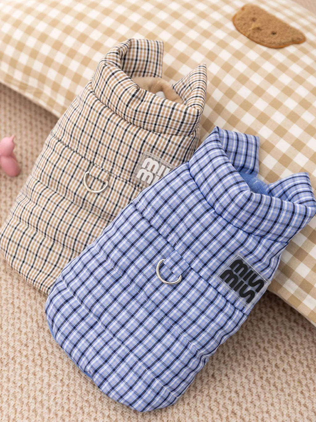 Plaid pet jacket with ruffle trim by Trendsi, featuring a stylish design and cozy fit for small dogs or cats.