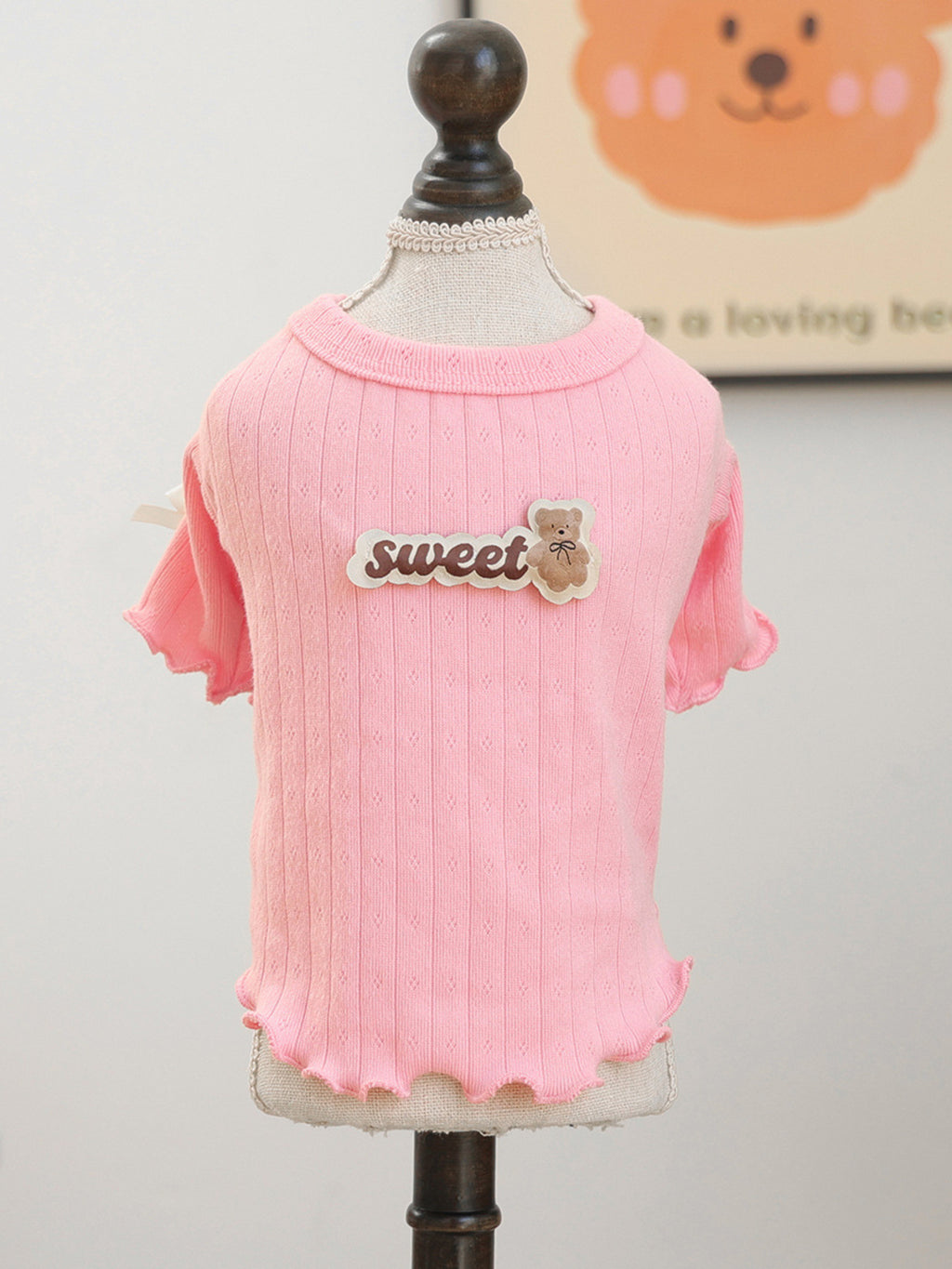 Ribbed pet top with sweet bear patch from Trendsi, featuring a cozy design and soft fabric for small dogs or cats.