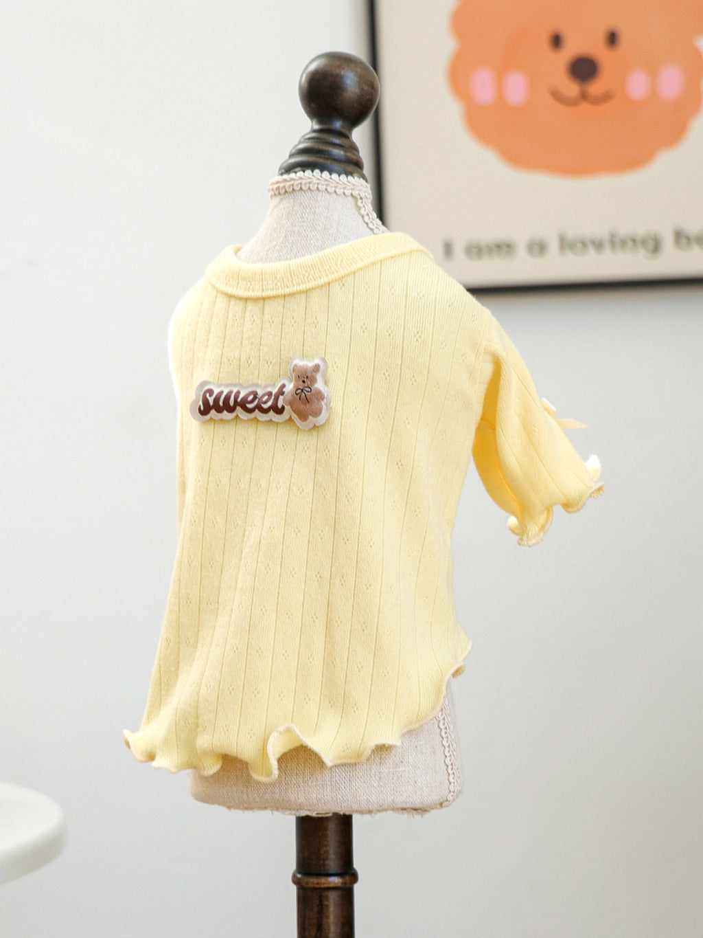 Sweet Bear Patch ribbed pet top by Trendsi, featuring a cute bear patch on a cozy ribbed fabric for small pets.