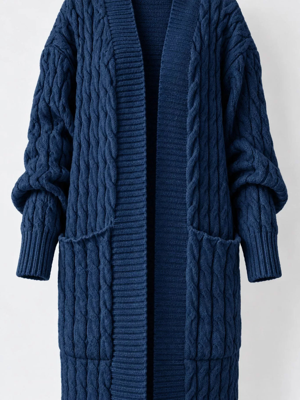 Cable knit longline open-front cardigan, view 31
