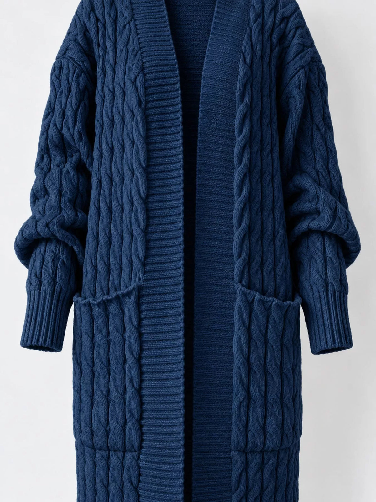 Cable knit longline open-front cardigan, view 31