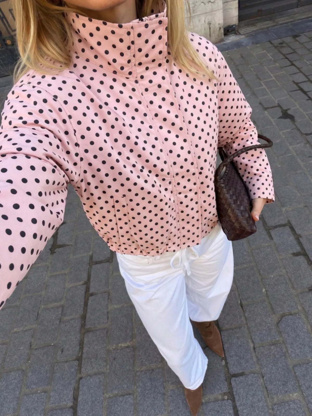 Polka dot zip-up casual jacket, view 9