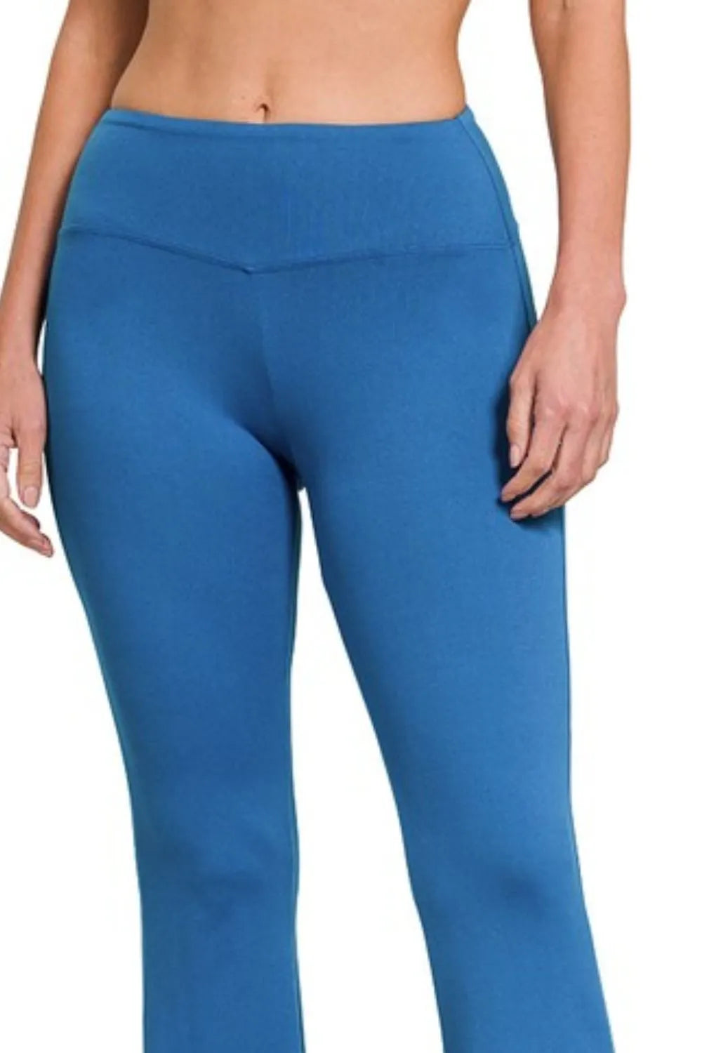 Zenana buttery soft flare leg high waist yoga pants in black, featuring a comfortable fit and stylish flare design