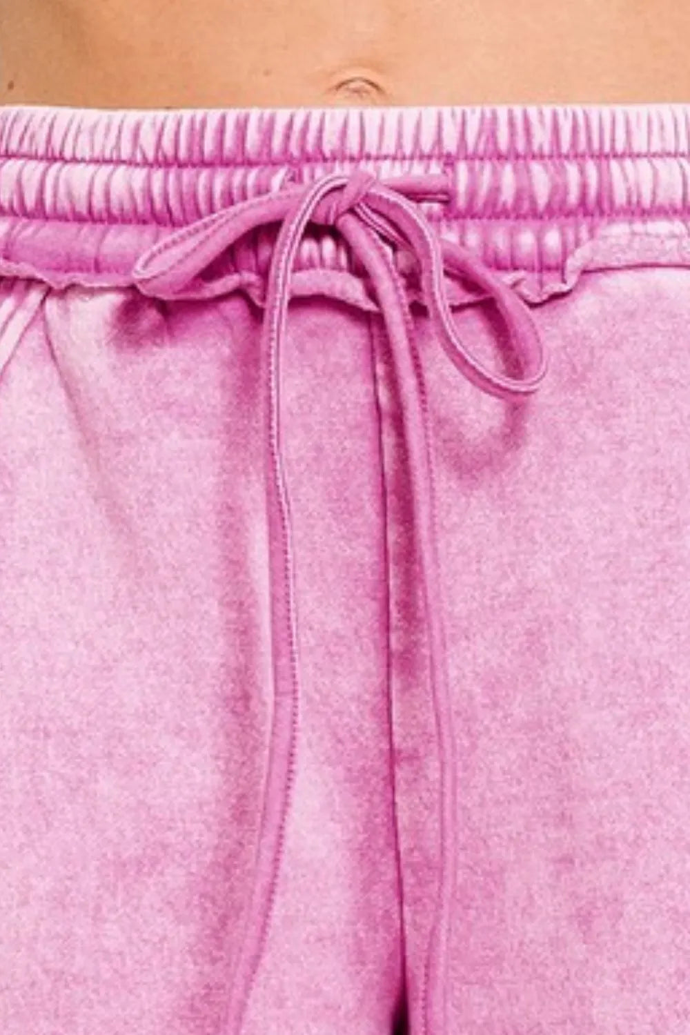 Acid wash fleece drawstring shorts with pockets by Trendsi, featuring a casual fit and comfortable design.