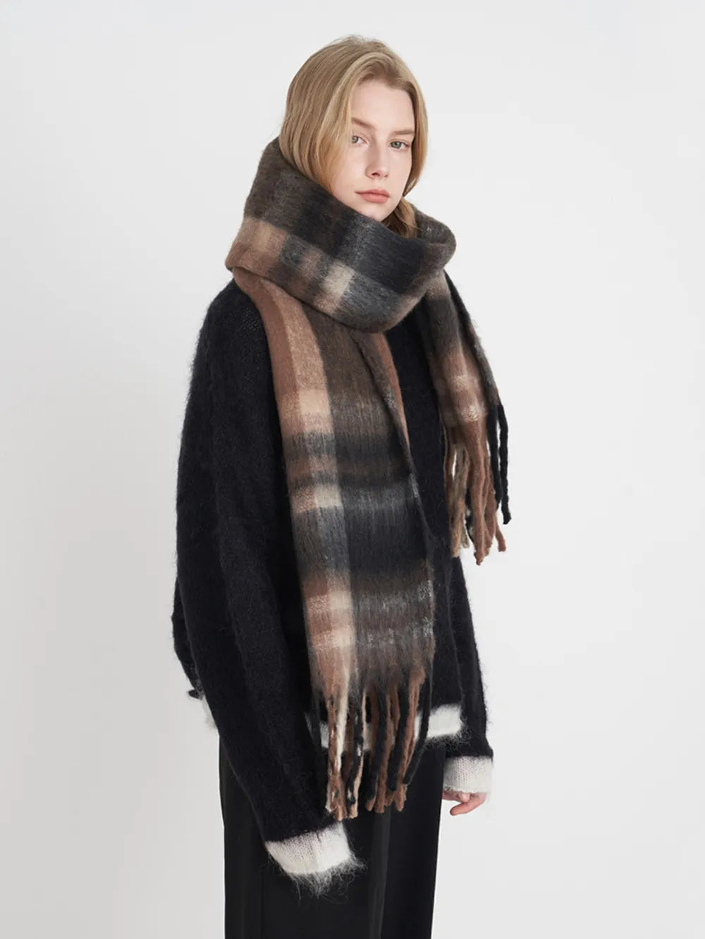Fringe plaid scarf, view 13