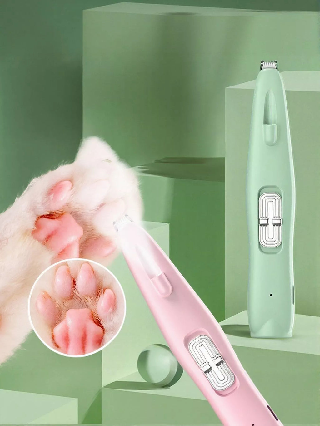 Rechargeable pet hair clipper by Trendsi with a sleek design, showing blades and ergonomic handle for grooming pets.