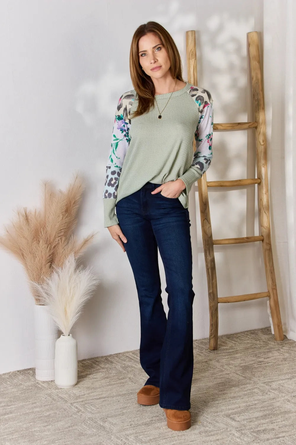 Full size printed round neck blouse from Hailey & Co by Trendsi, featuring a stylish design and comfortable fit.
