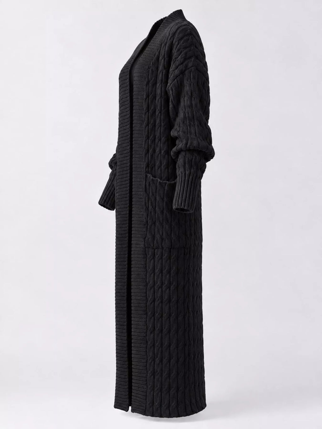 Cable knit longline open-front cardigan, view 9