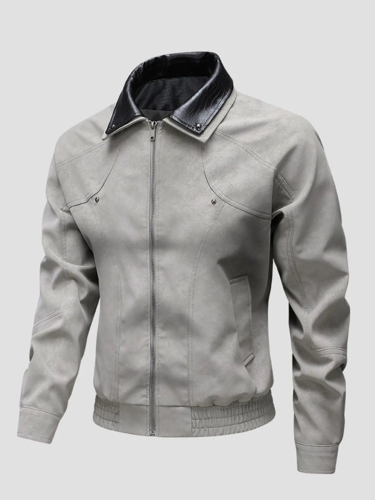Men's plus size faux leather full-zip bomber jacket, view 4