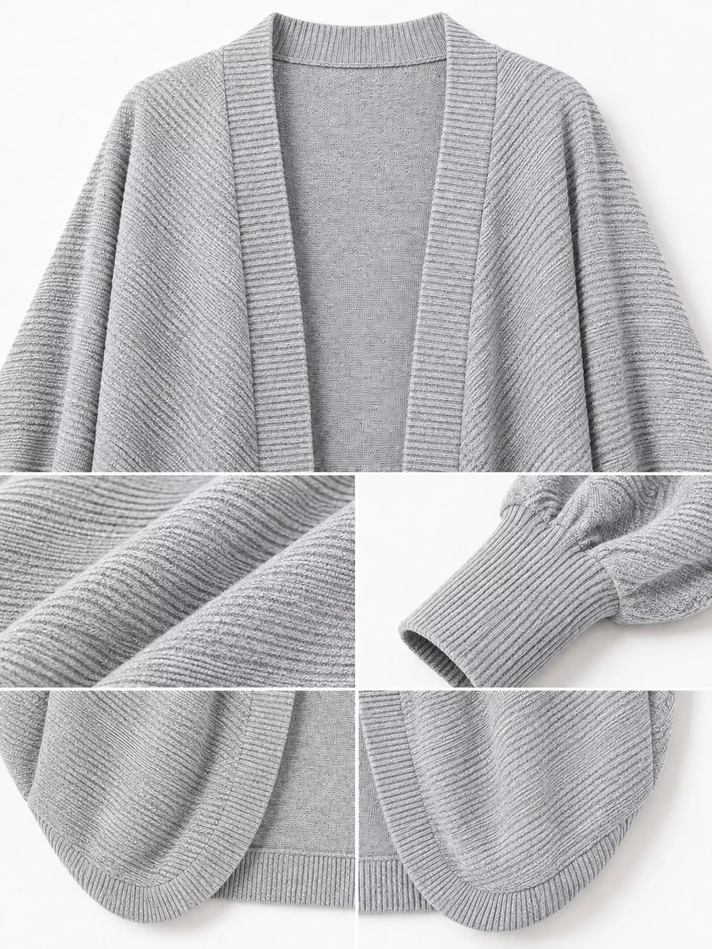 Open-front ribbed batwing sleeve cardigan, view 39