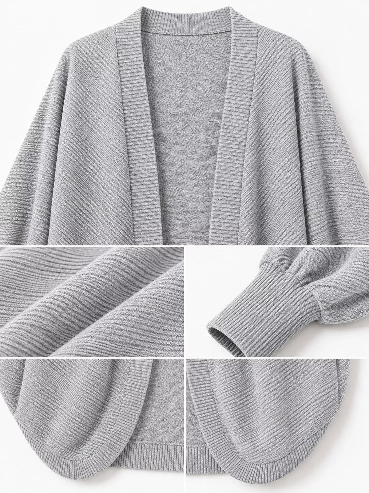 Open-front ribbed batwing sleeve cardigan, view 39