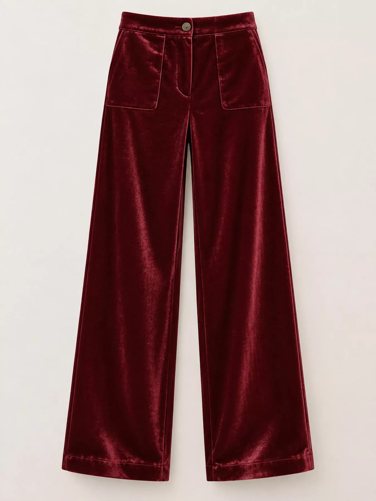 Plus size high-waisted velvet pants with wide legs and pockets, stylish trendy pants by Trendsi