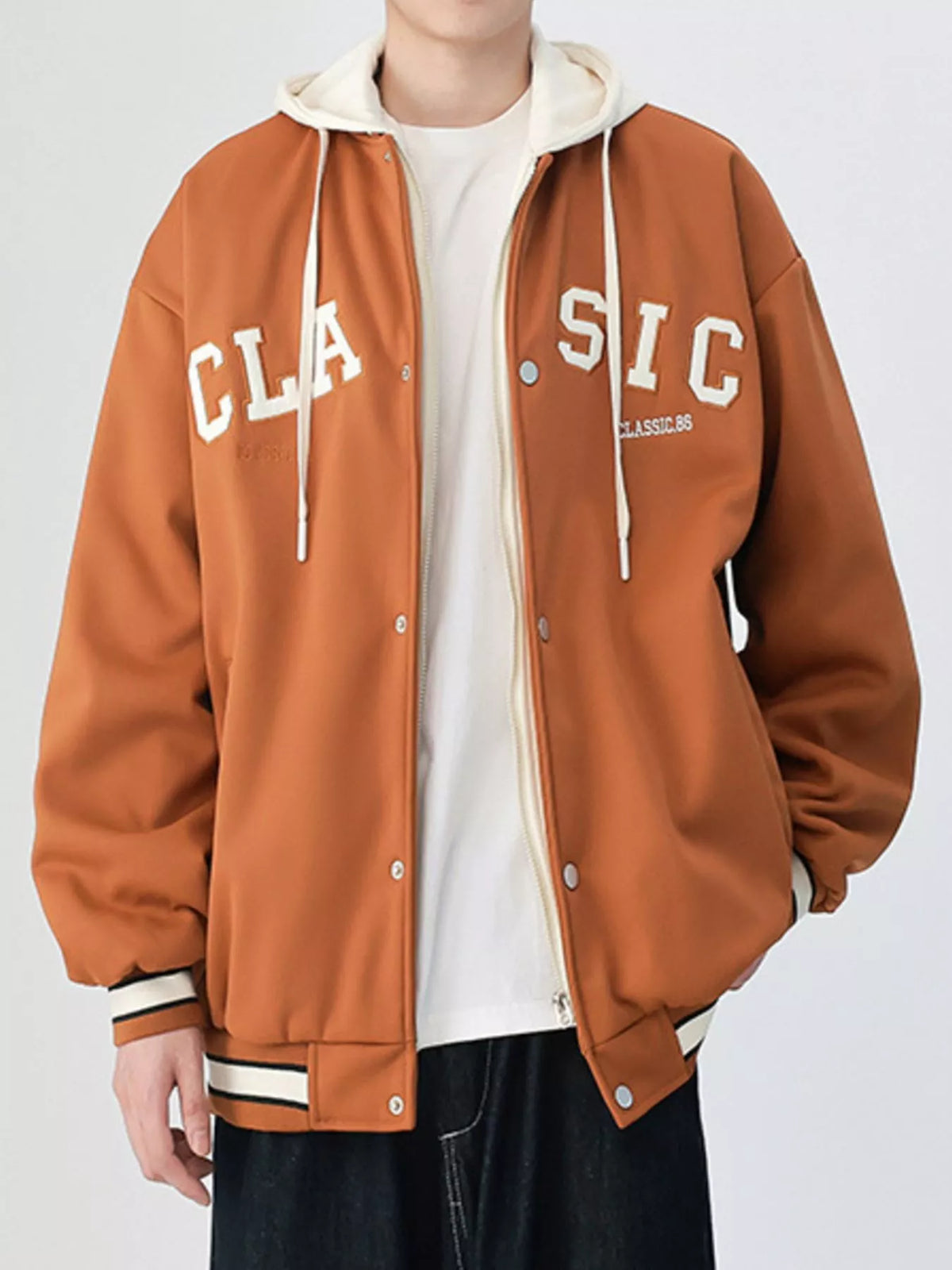 Men's plus size snap-down drawstring hooded jacket, view 5