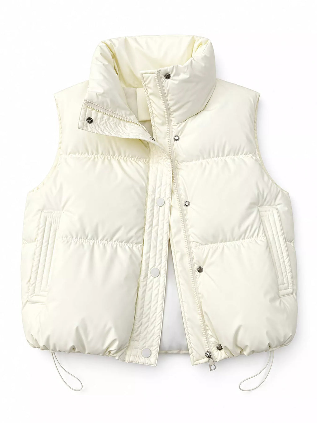 Drawstring snap button puffer vest, view 11